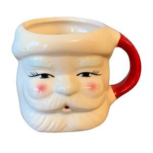 Vintage Santa Claus Face Coffee Mug Cup Made In Taiwan Christmas Rosy Cheeks